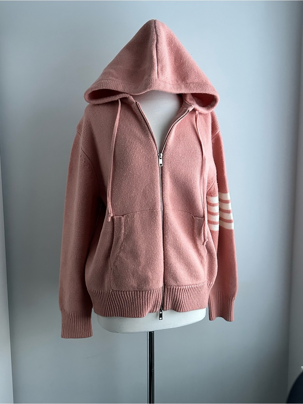 Thom Browne Blush Pink Wool Zip Hoodie-  4 Bar